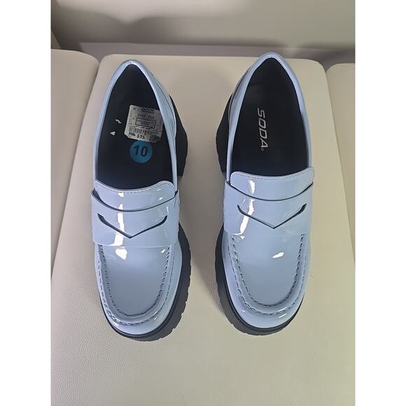 Soda Platform Patent Baddie Penny Loafers Baby Powder Blue Womens 10 Punk - Picture 5 of 9